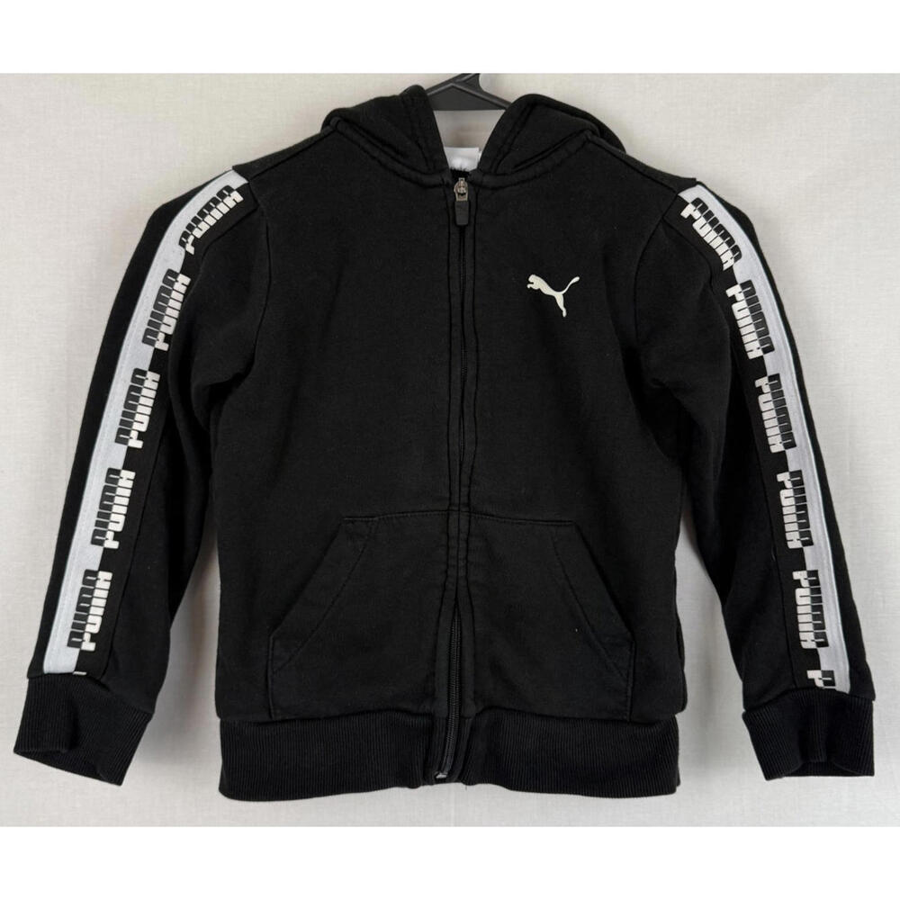 Kids Puma Hoddie Size 6 ~ Full Zip ~ Logo Sleeves ~ Black
